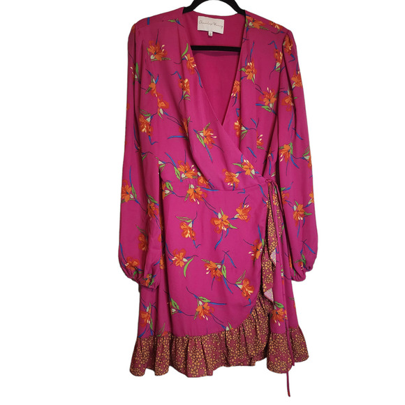 Charles Henry Blouson Sleeve Printed Wrap Dress size large - Picture 2 of 8